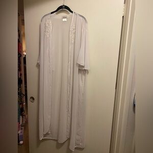 Vintage Dentelle Womens White Sheer Robe M Beaded Lace Applique Collar Bridal